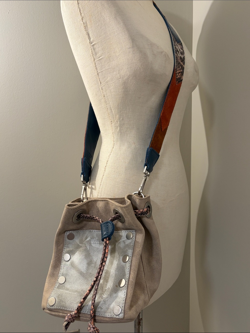 Hammitt Los Angeles Suede & Leather Bucket Bag Snakeskin Guitar Strap